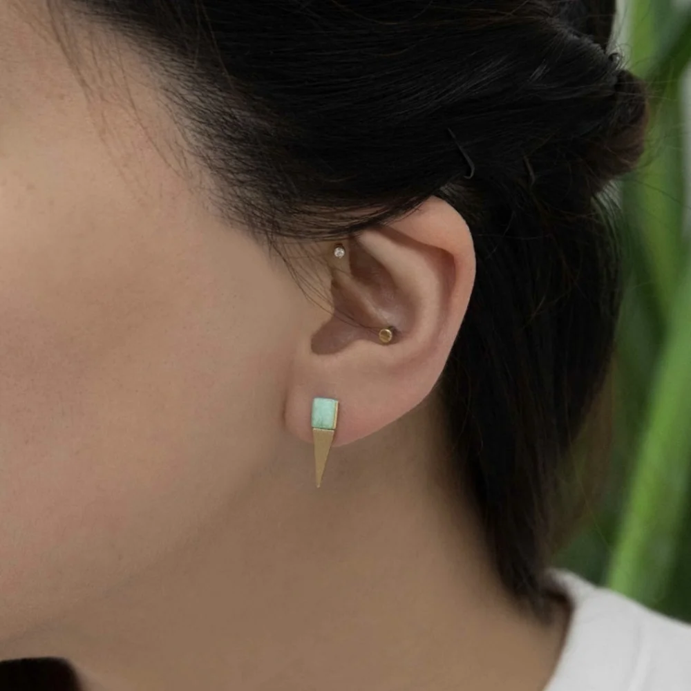 🦋LAST🦋 NWT Lovoda Jade and Brushed Gold Point Studs